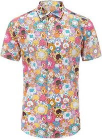 Men's Hawaiian Floral Short Sleeve Shirt Casual Flower Button Down Slim Fit Shirts (Color: Pink, size: 3XL)