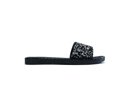 Women's Single Platform Glitter Sliders Black (Colour: Black, size: 7)