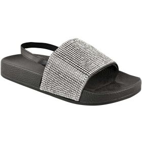 LEVELLE KIDS FLATFORM SLIDERS WIT DIAMANTE STRAP & SLINGBACK IN BLACK (Colour: Black, size: 13 KIDS)