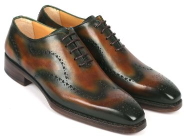 Paul Parkman Goodyear Welted Men's Brown & Green Oxford Shoes (Select your size: EU 46 - US 12 / 12.5)