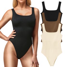 MRIGNT Ribbed Seamless Bodysuit for Women, Sleeveless Shapewear Tank Top for Tummy Control, Sexy Body Sculpting Suits 3 Pack (Color: Ricewhite+winered+purple, size: L)