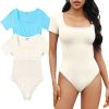 MRIGNT 2 Piece Short Sleeve Bodysuits for Women Sexy Ribbed Square Neck Top