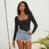 2 Pcs Long Sleeve Bodysuit Jumpsuit for Women, Seamless Ribbed Square Neck Shapewear for Women