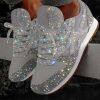 Women Flat Glitter Sneakers Casual Female Mesh Lace Up Bling Platform